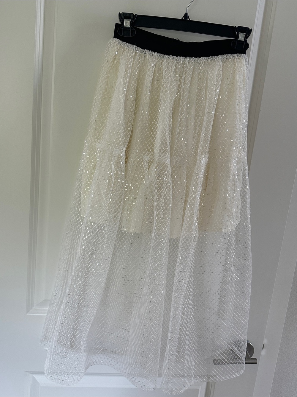 Maje Cream and Black Tiered Sequin Maxi Skirt